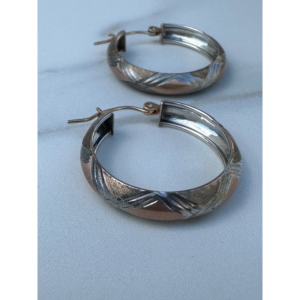 VTG Gold Filled Textured Hoop Earrings 2.09g Tri-Tone 925 Sterling Silver 10K GF
